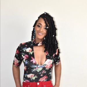 Black floral body suit choker shirt